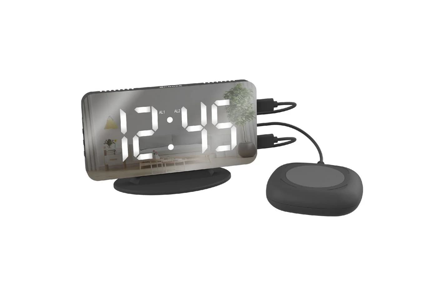 Miraval Spiegelwecker mit Vibrationskissen 3 Weckmodi Vibrationskissen USB-C Ladeanschlüsse