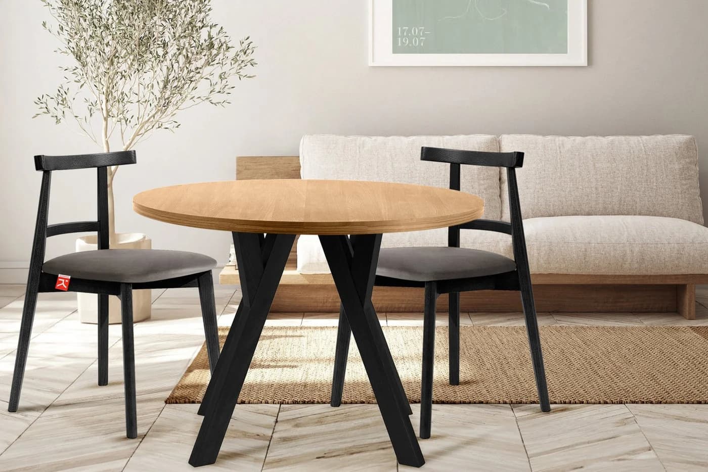 KONSIMO Esstisch INDAGA Rund Ausziehbar Loft-Stil Buche