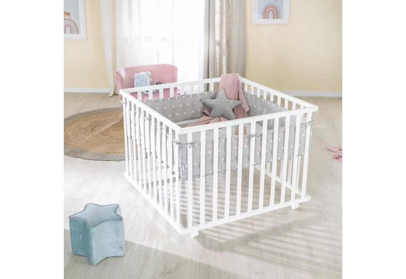 roba® Laufgitter 100x100 cm mit Rollen & Schutzeinlage Weiß