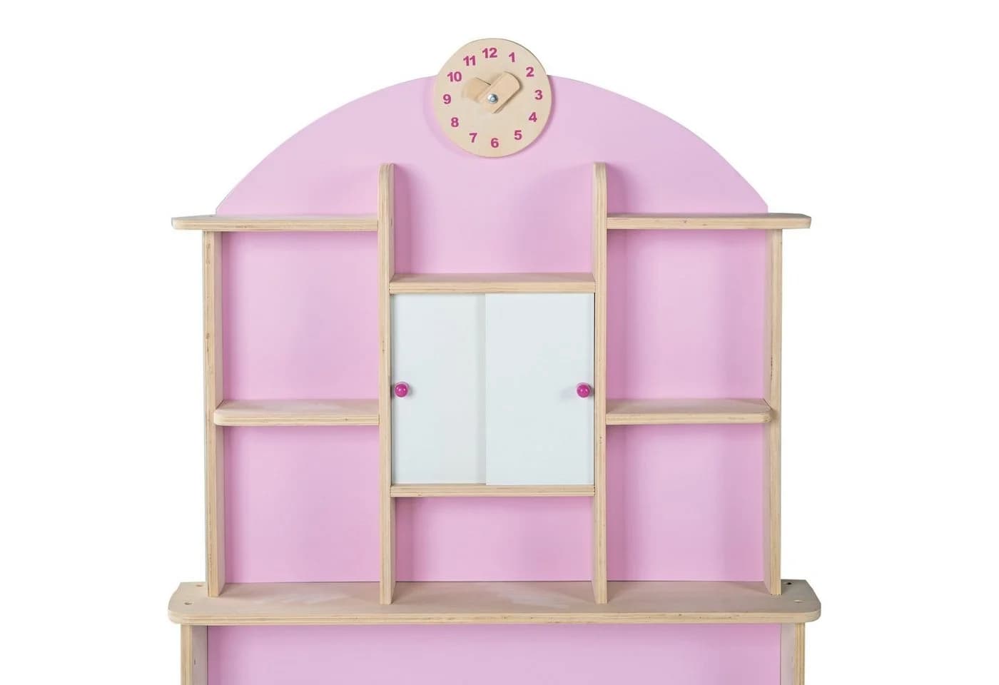 roba® Holz-Kaufladen mit Theke & Uhr Rosa/Weiß