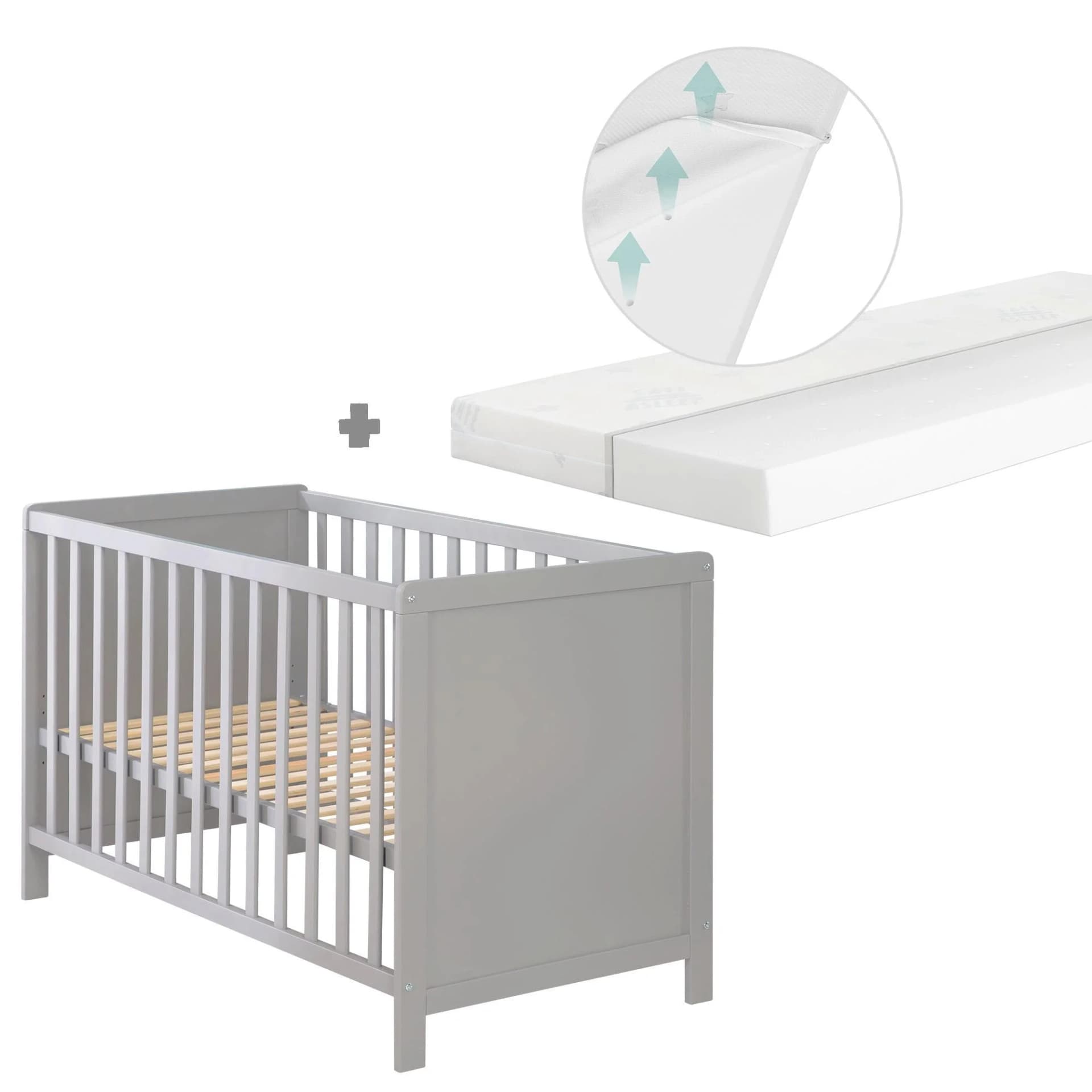 roba 2-in-1 Beistell- & Babybett Taupe höhenverstellbar mit Matratze