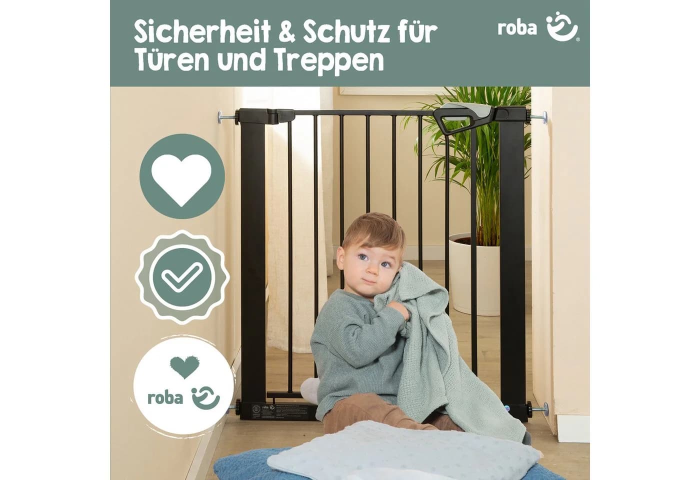 roba® Türschutzgitter easySafe+ Metall 75-82 cm TÜV-geprüft