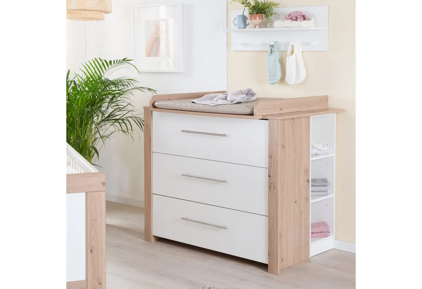 roba® Wickelkommode Malo Modern Weiß Lackiert Artisan Eiche 3 Schubladen