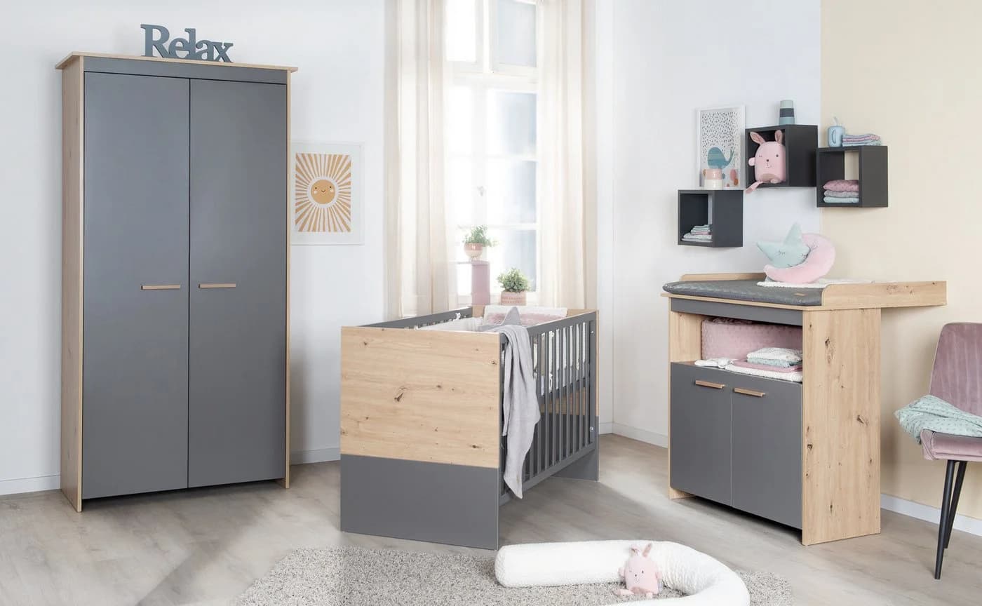 roba® Wickelkommode Anna Anthrazit Eiche mit Wickelaufsatz