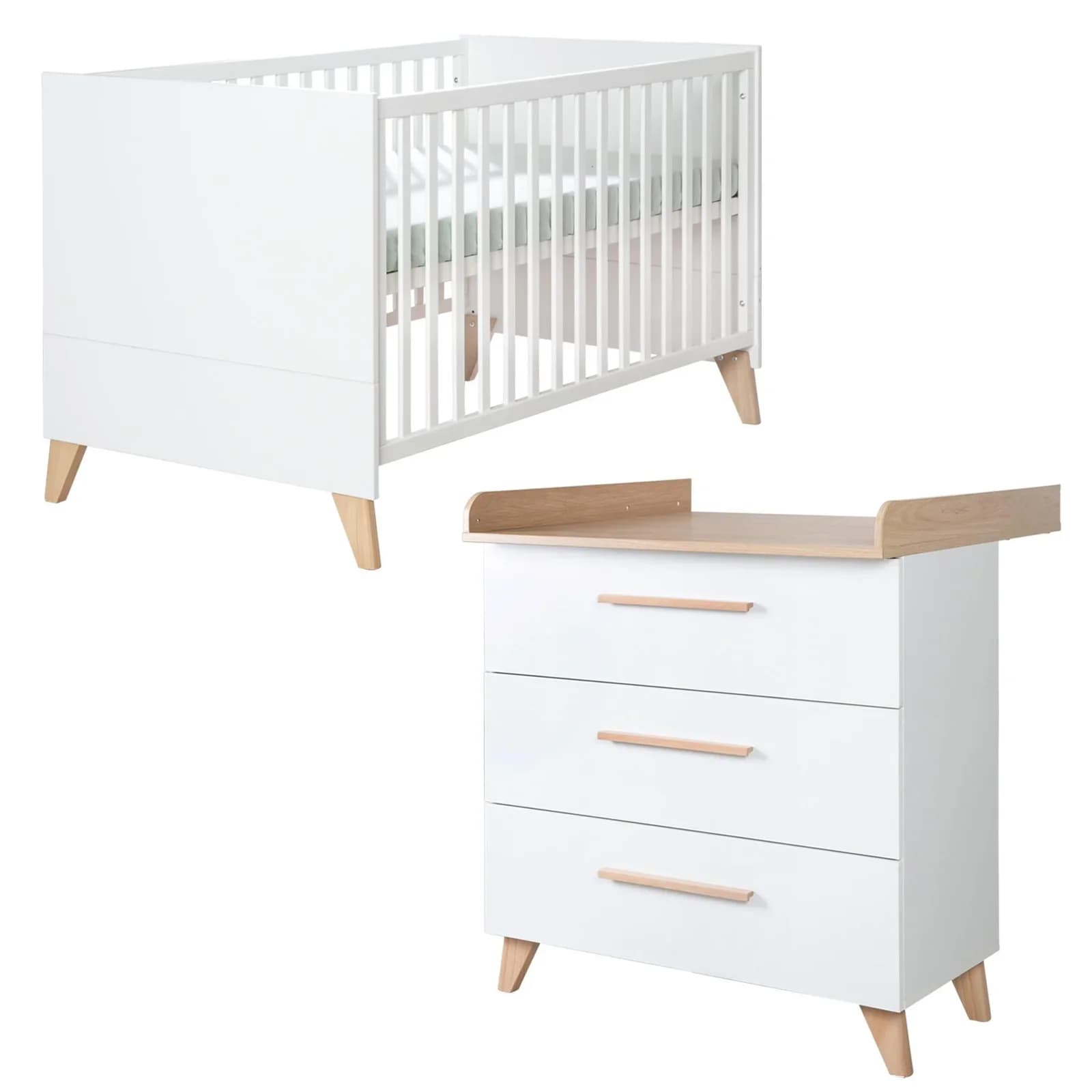 roba® Babymöbel-Set Leon Weiß mit Dekor Othello Eiche