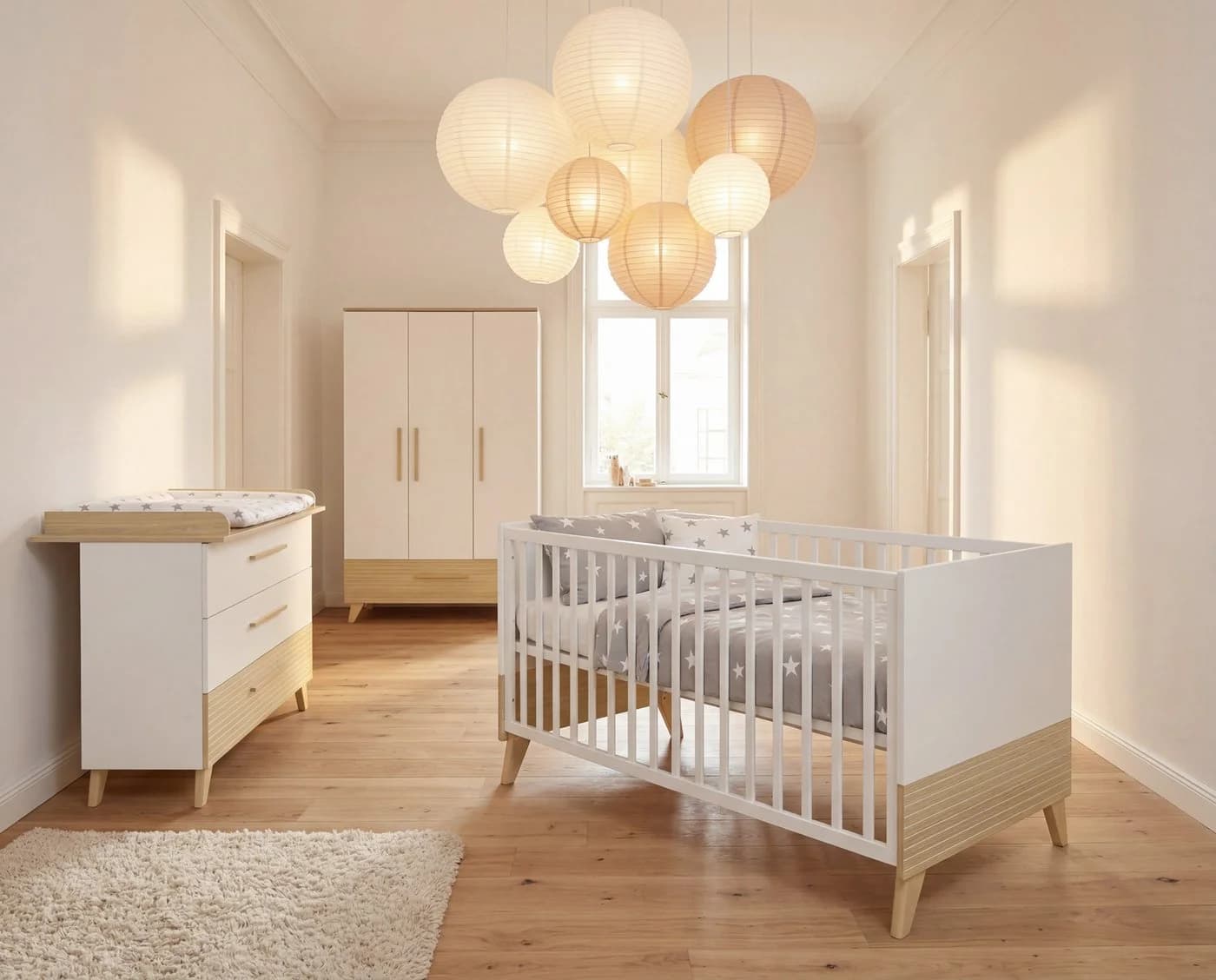 roba® Babybett Theo 70x140 cm Weiß Ulme höhenverstellbar umbaubar