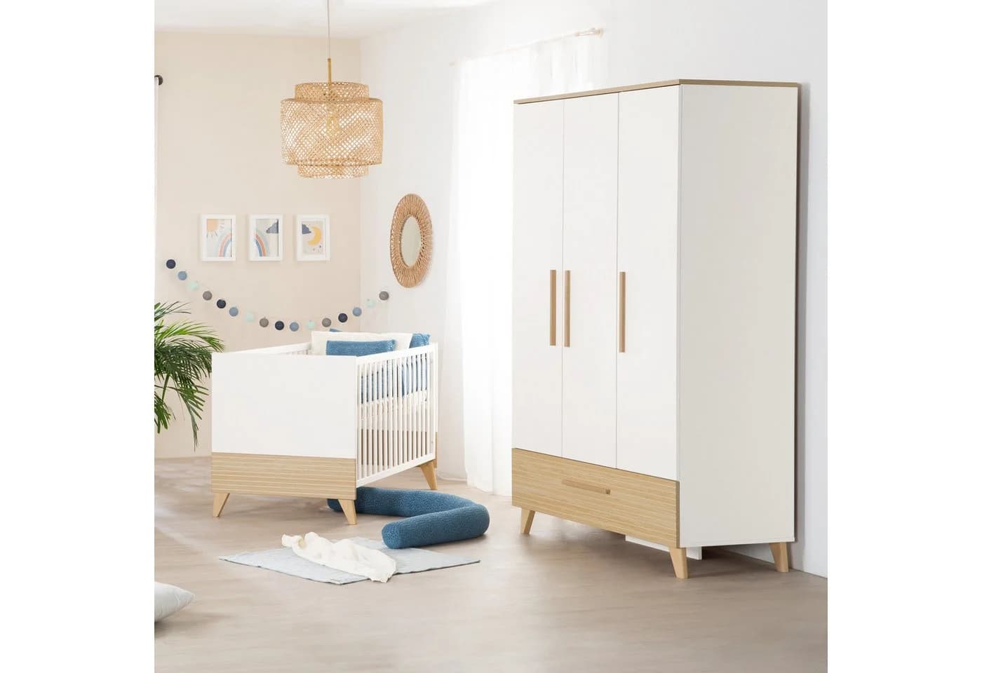 roba® Kleiderschrank Theo Weiß Ulme 3 Türen 1 Schublade Soft-Close