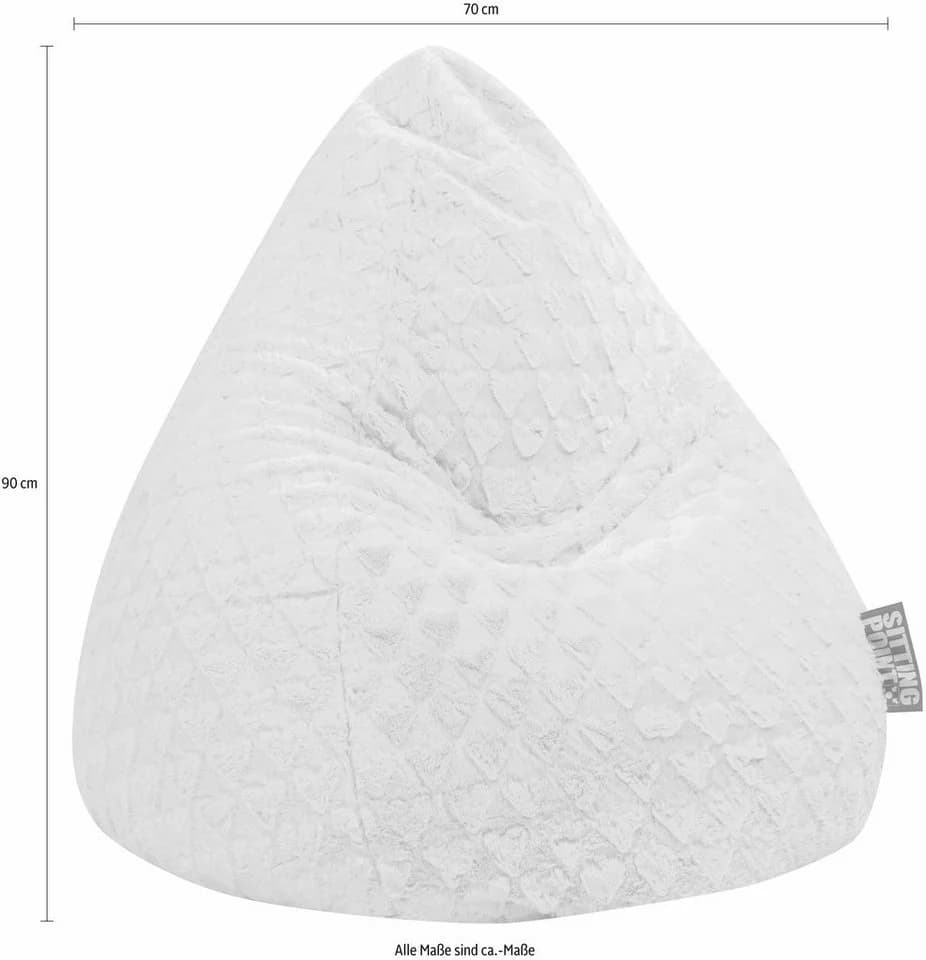 Sitting Point Sitzsack FLUFFY HEARTS L Plüschsitzsack mit Herzoptik Weiss
