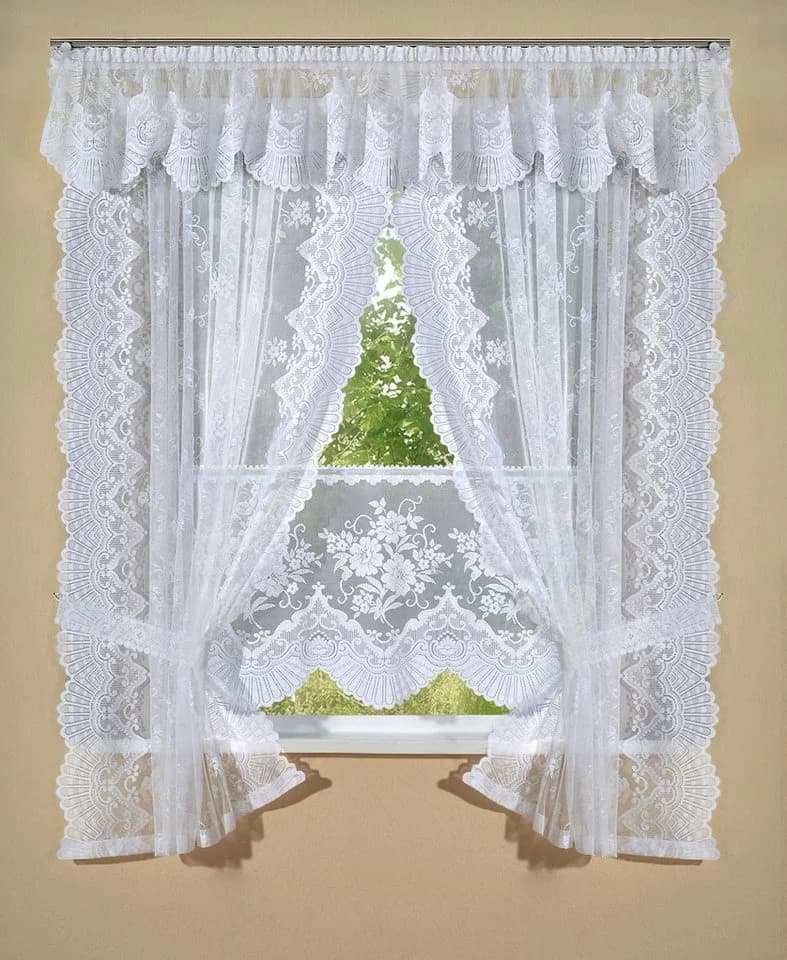 Weckbrodt Querbehang Siena Weiß Jacquard mit Bordüre