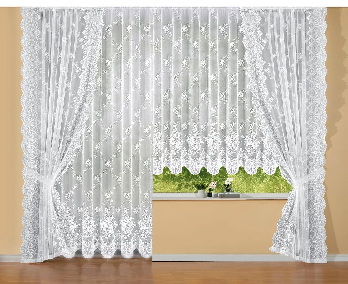 Weckbrodt Gardine Siena Weiß Jacquard Seitenschal mit Bordüre