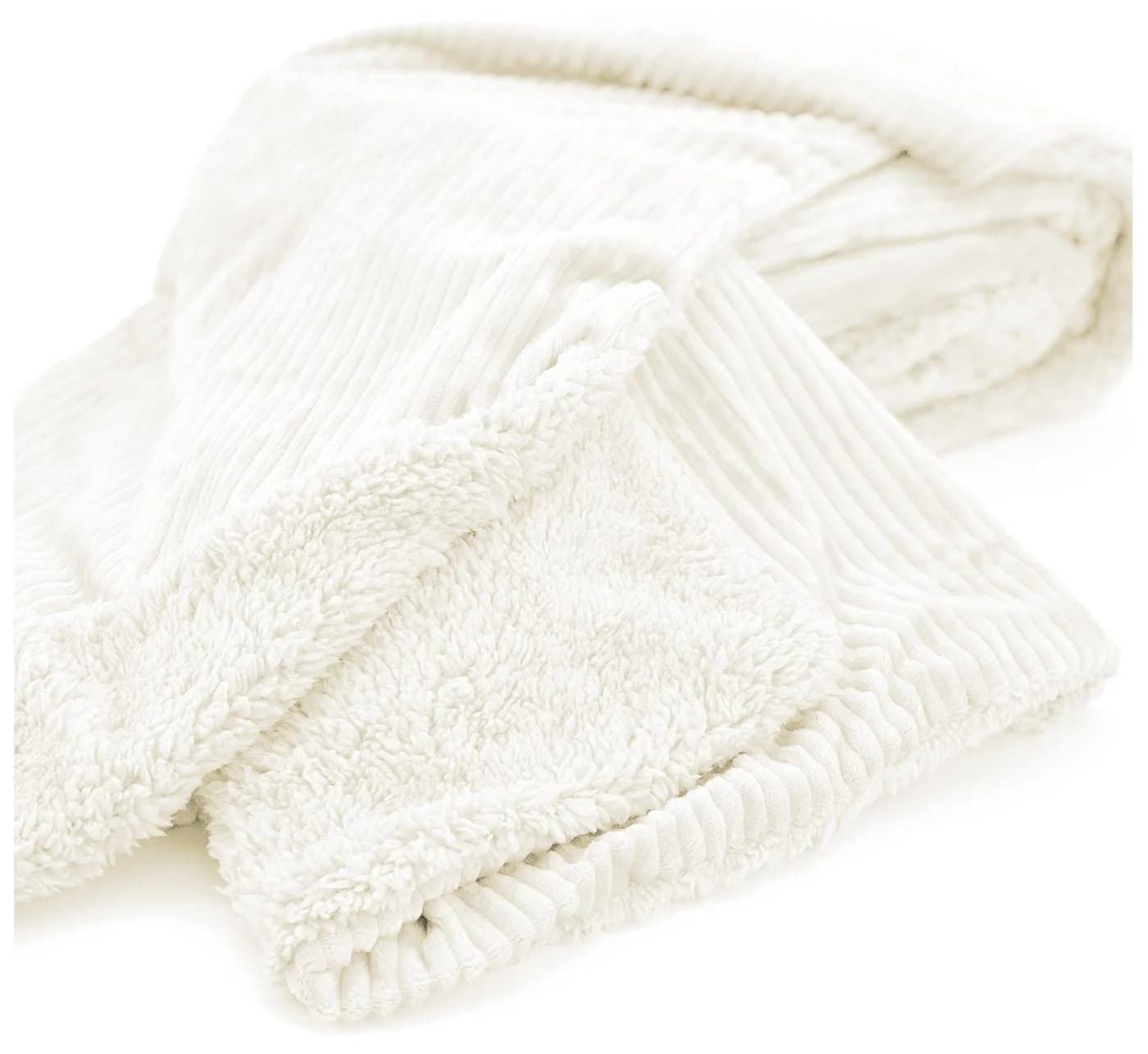 heimtexland Wohndecke Flauschige Cord Kuscheldecke Sherpa Fell Sofadecke Creme