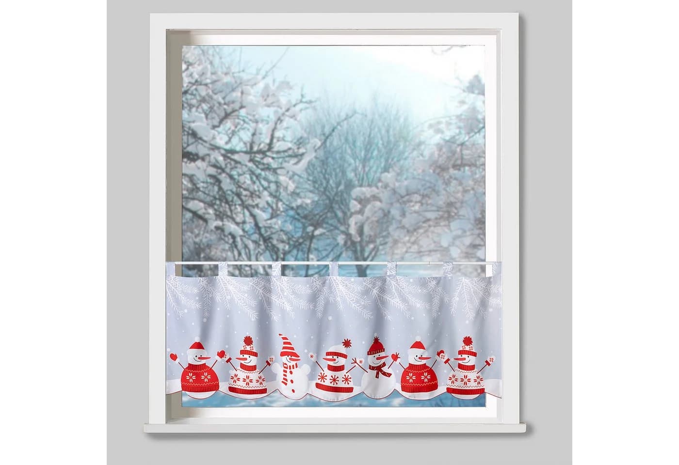 Heimtexland Weihnachts-Scheibengardine mit Schneemann-Motiv