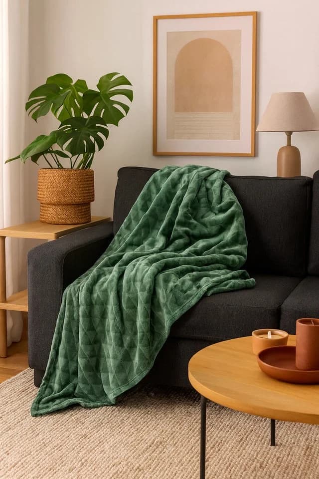 heimtexland Wohndecke Soft Flanell Kuscheldecke Waldgrün Rautenmuster