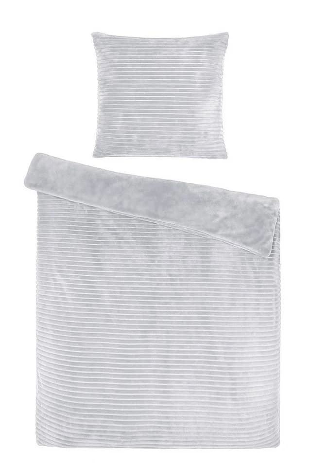heimtexland Cashmere Touch Wende Bettwäsche Cord-Optik Silber Microfaser 2-teilig 135x200