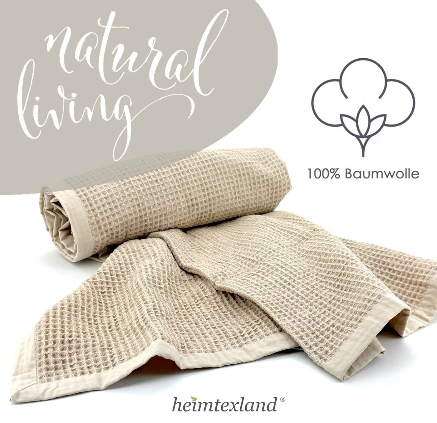 heimtexland Wohndecke Waffelpique Sommerbettdecke Baumwolle Beige