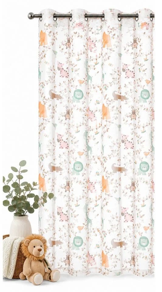 heimtexland Kindergardine Safari Motiv Polyester Leinen-Optik