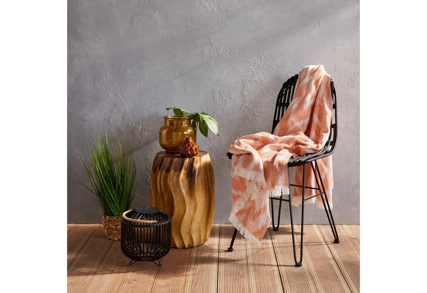 TOM TAILOR HOME Wohndecke Zig Zag Orange/Braun Fransen
