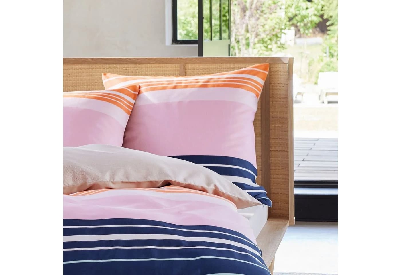 ESPRIT home Bettwäsche Carlson blau/beige Satin Baumwolle
