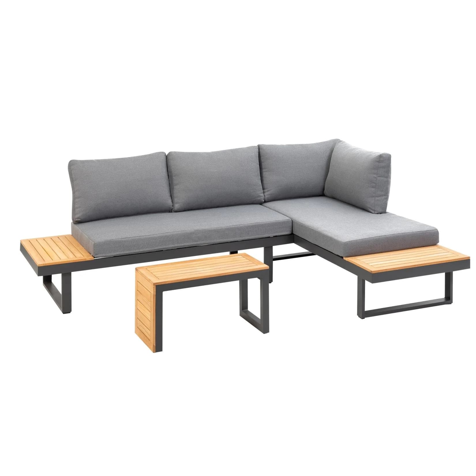 Greemotion Gartenlounge-Set Samara Anthrazit/Teakholz mit Kissen & Tisch