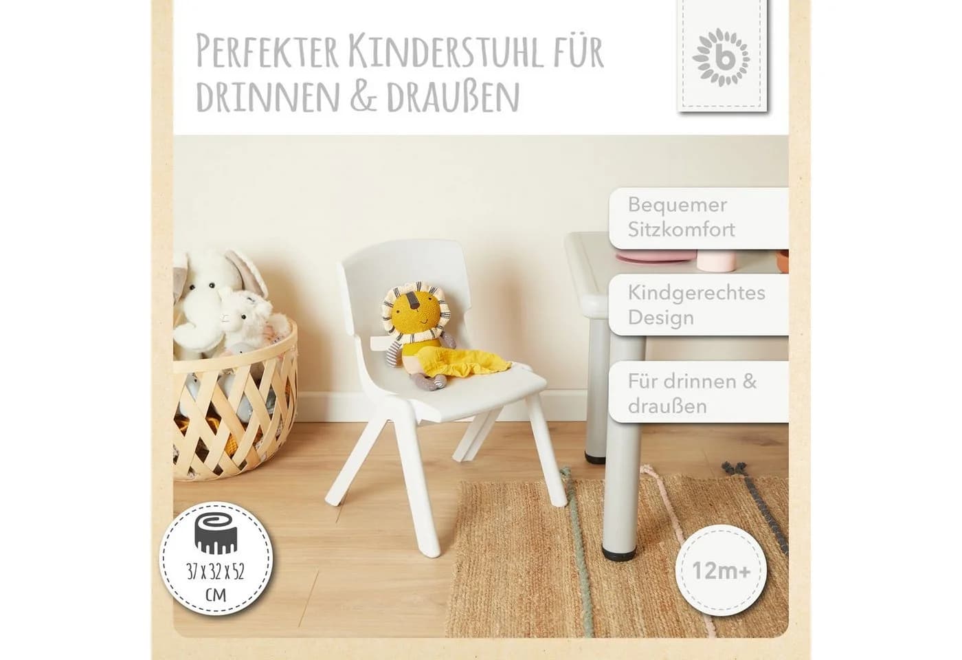 BIECO Kinderstuhl Weiß Stapelbar Kippsicher