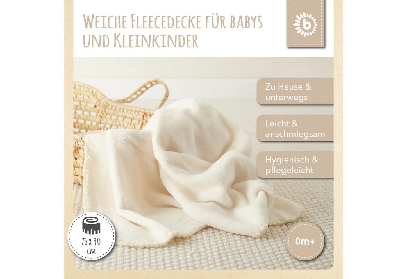 Bieco Baby Kuscheldecke Fleece Beige Flauschig 70x100 cm