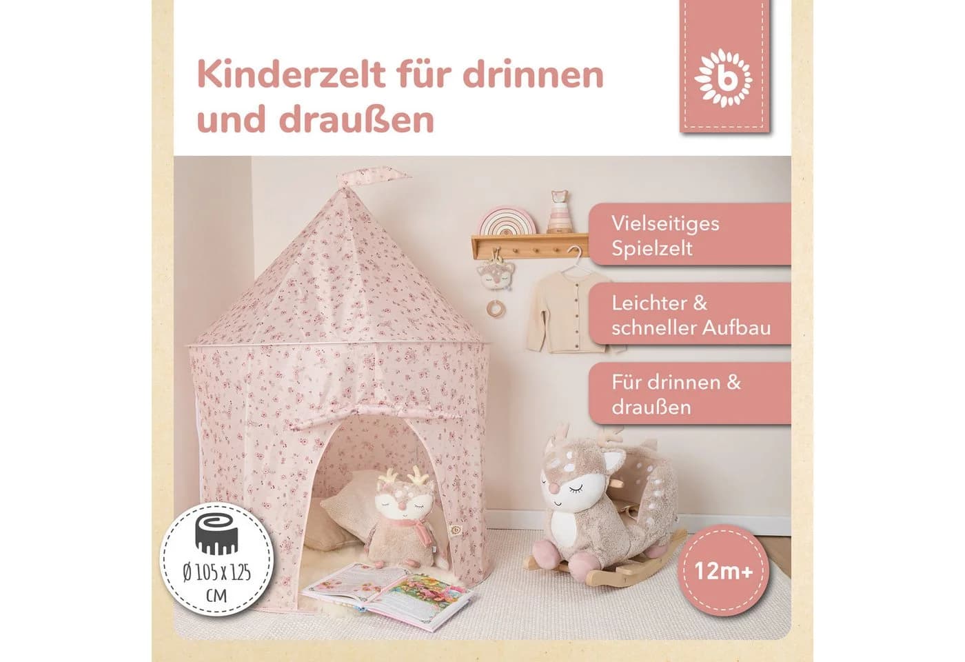 BIECO Pop-up Spielzelt Dreamy Flowers Rosa Polyester