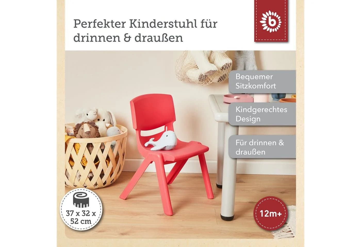 BIECO Kinderstuhl Rot Stapelbar & Kippsicher