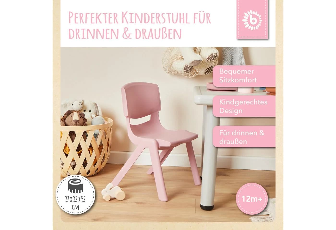 BIECO Kinderstuhl Altrosa Stapelbar Kippsicher Bis 80kg