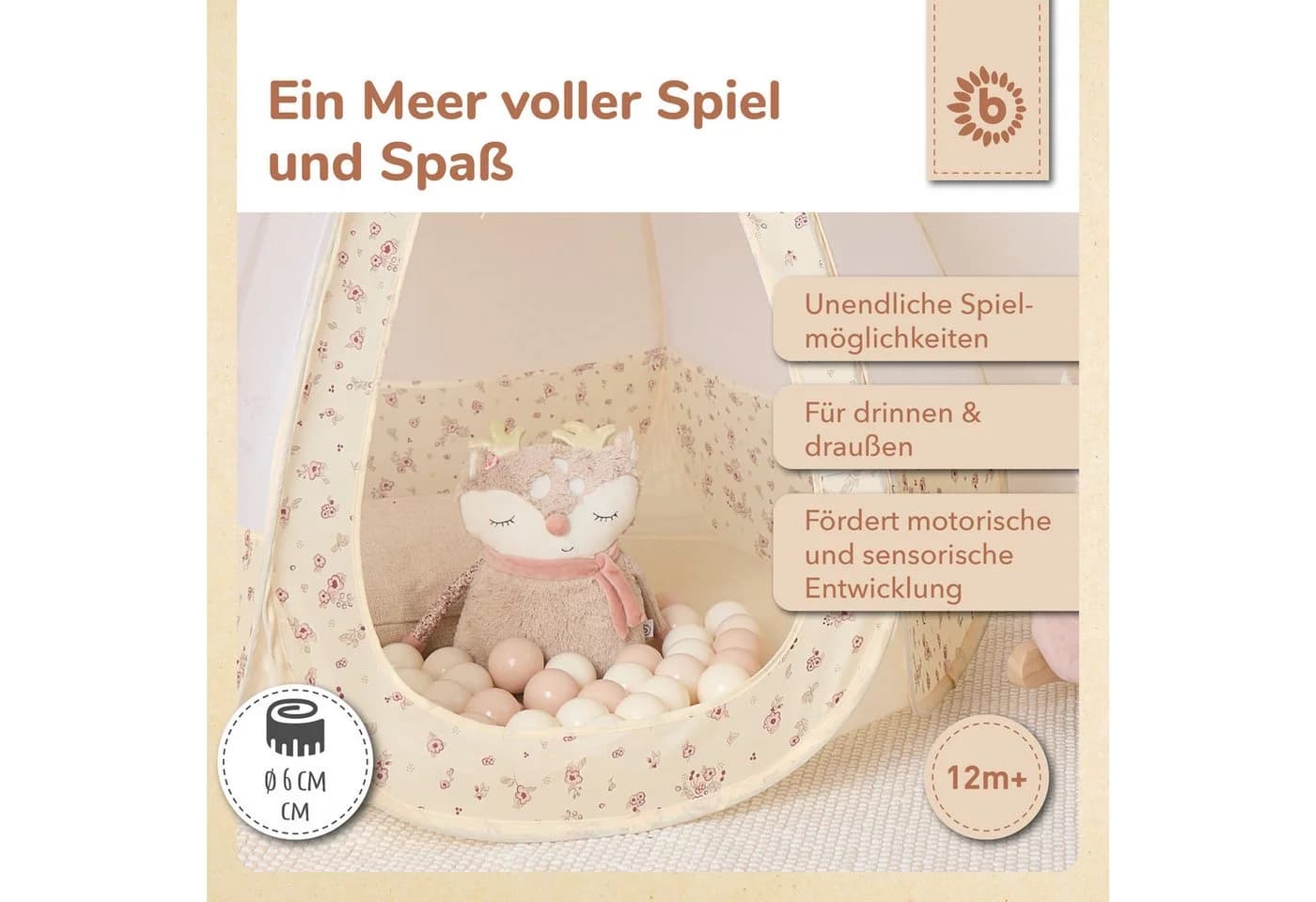 BIECO Bällebad Vintage Flowers 100 Bälle Rosa Polyethylen