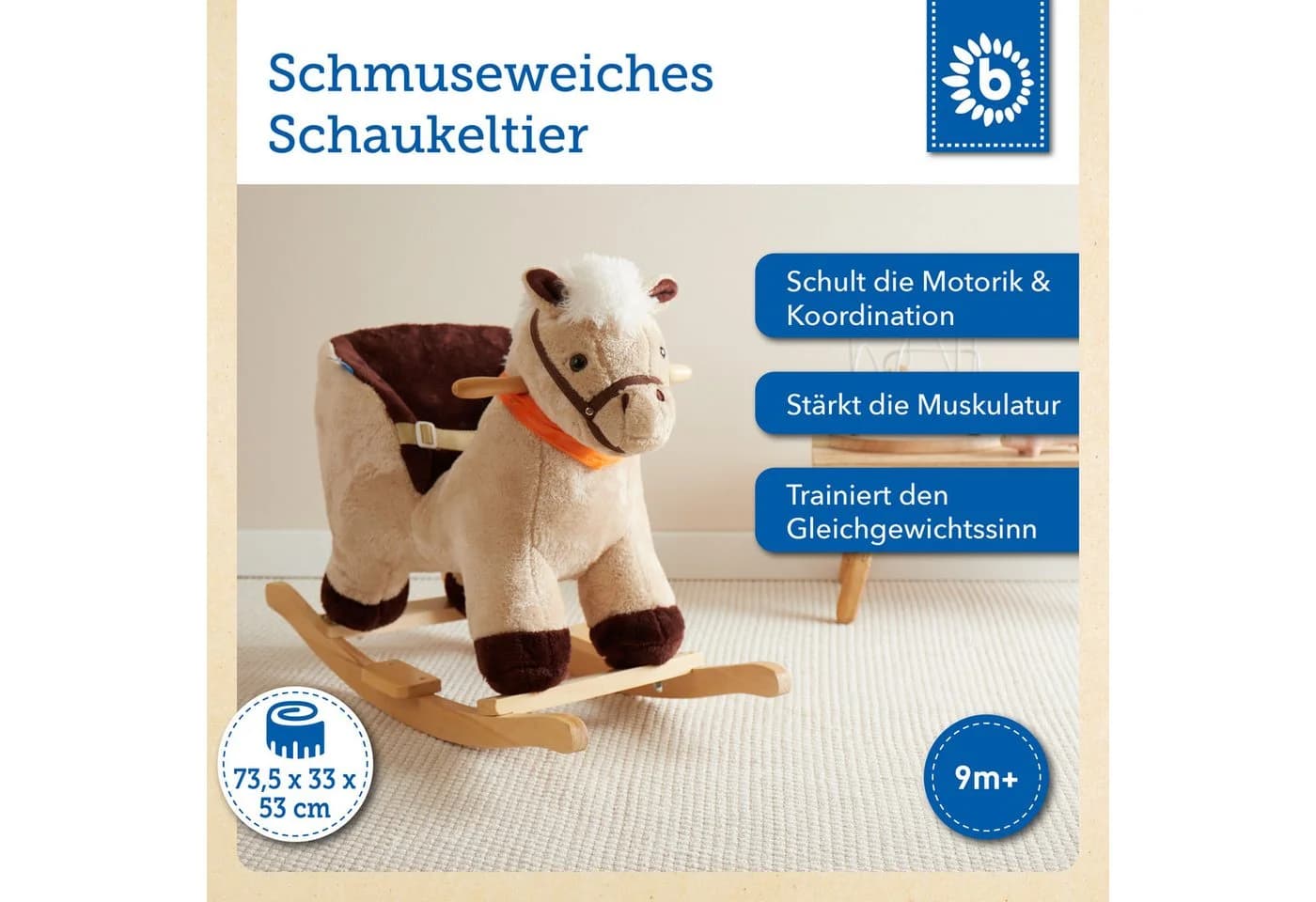 BIECO Schaukeltier Pferd aus kuschelweichem Plüsch