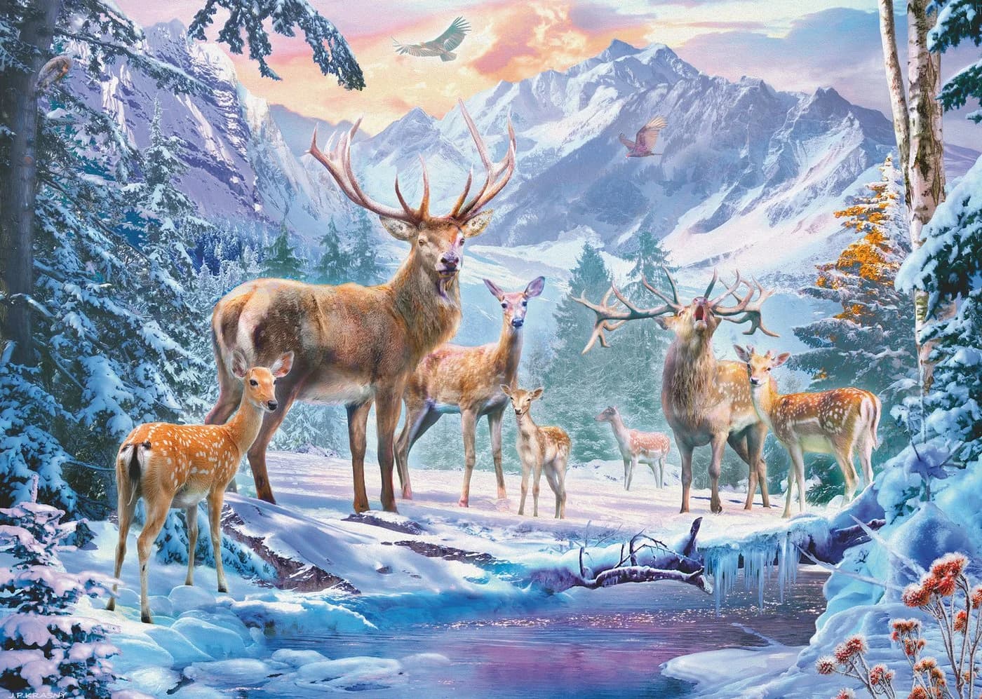 Ravensburger Puzzle Rehe und Hirsche im Winter 1000 Teile
