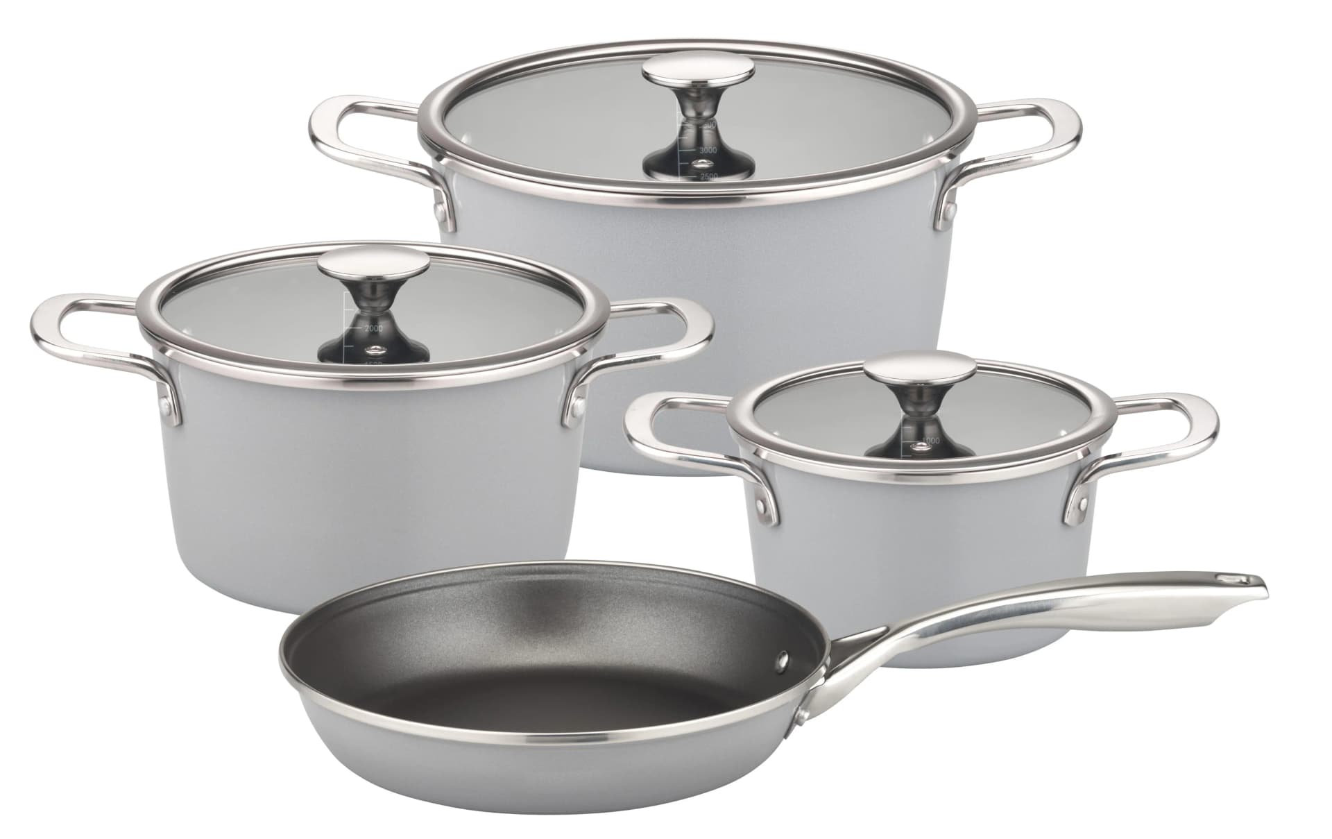 GSW Kochtopf-Set Stratos Grau Stahl-Emaille mit Antihaft-Pfanne