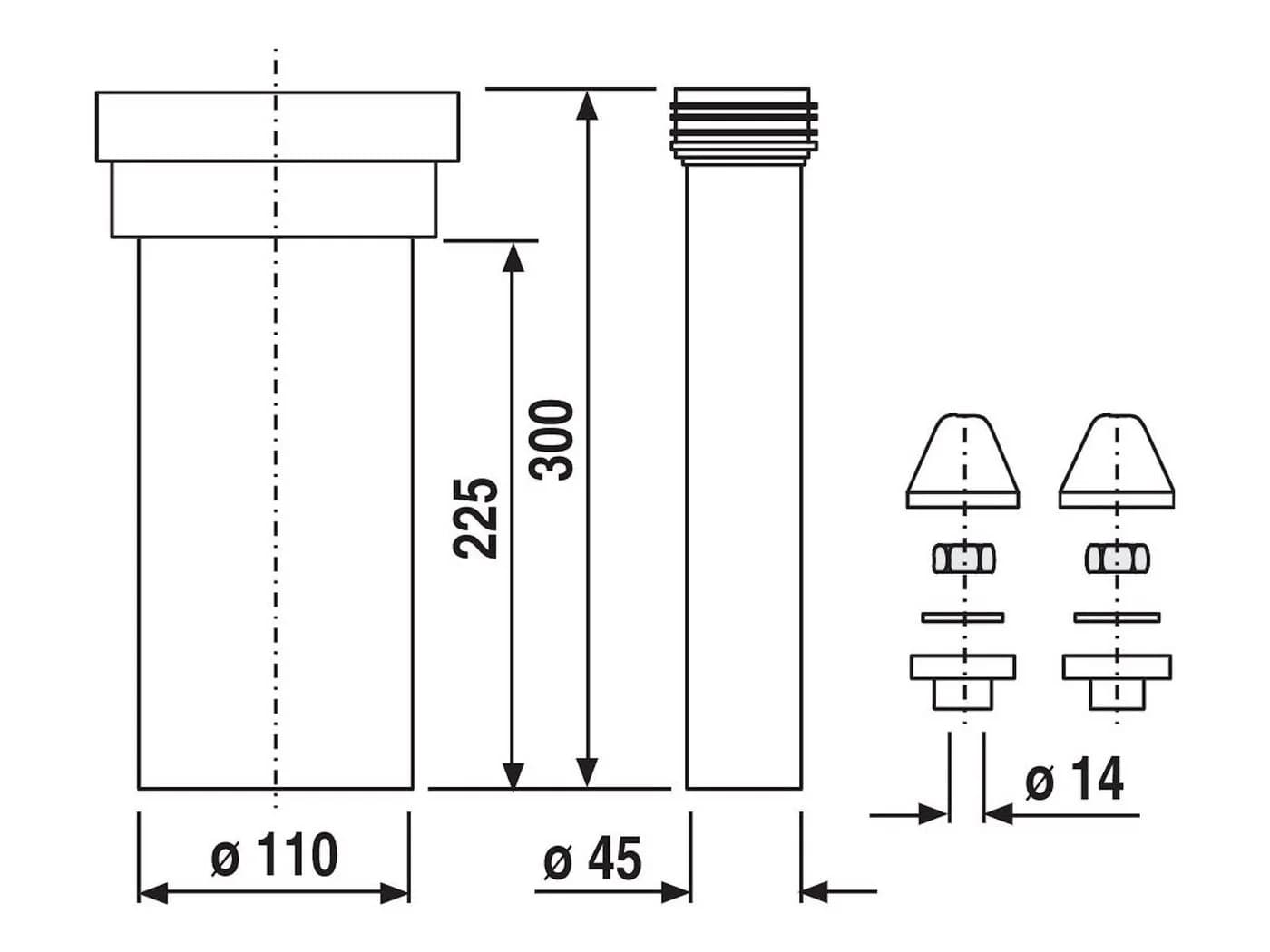 SANIT WC-Anschlussgarnitur 300mm DN100 Chrom