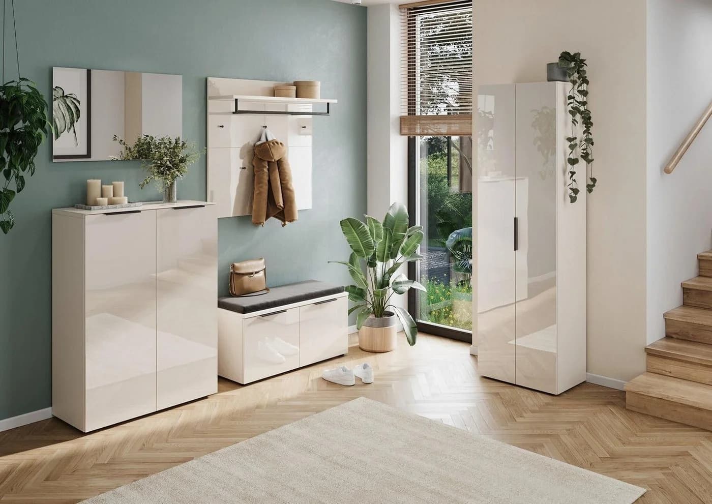 Germania Garderobenpaneel GENOVA mit Glasfront, 5 Haken & Kleiderstange