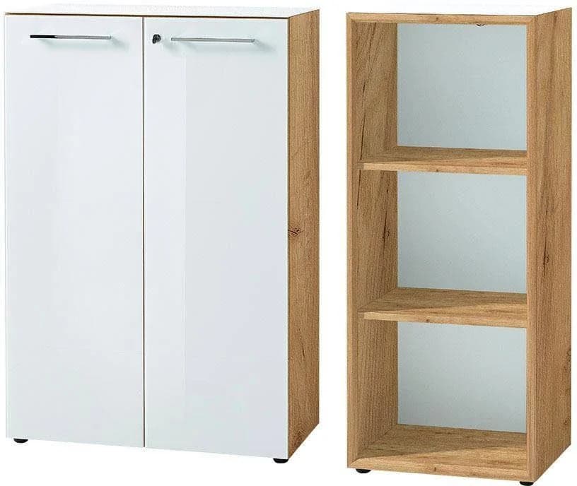 Büromöbel-Set Germania GW-Monteria Weiß Eiche Holzwerkstoff Glas