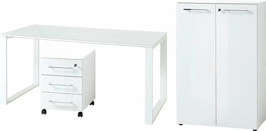 Büromöbel-Set Germania GW-Monteria Weiß 3-tlg. mit Glas