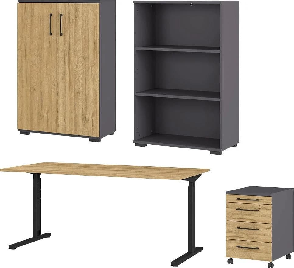 Büromöbel-Set GERMANIA GW-Profi 3.0 Schwarz Eiche-Nachbildung