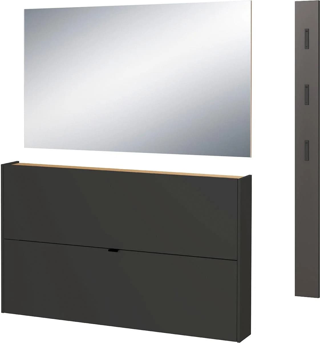 GERMANIA Garderoben-Set Ameca, 3-teilig, Grau, 170x200x19 cm, Glas, Spanplatte