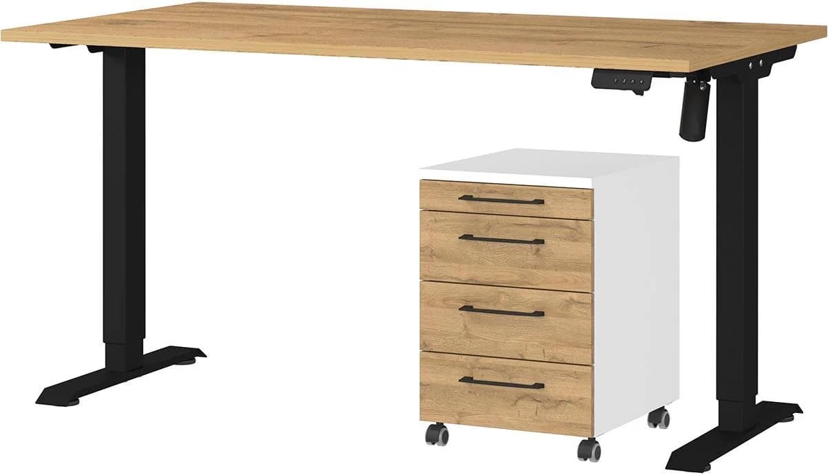 GERMANIA Büromöbel-Set Profi 3.0 Weiß Eiche Schreibtisch Rollcontainer
