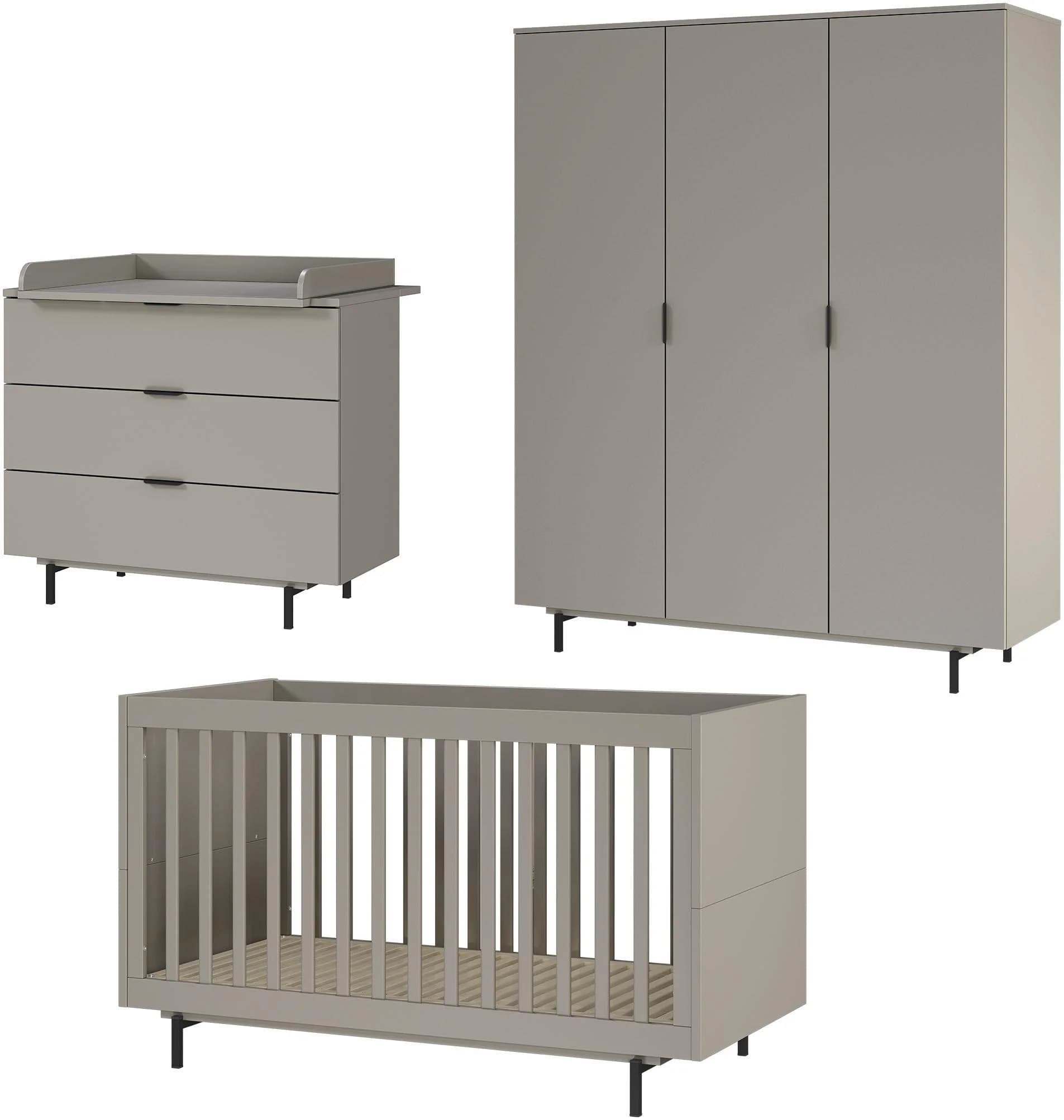 Germania Tomino Babymöbel-Set Grau Wickelkommode Kinderbett Kleiderschrank