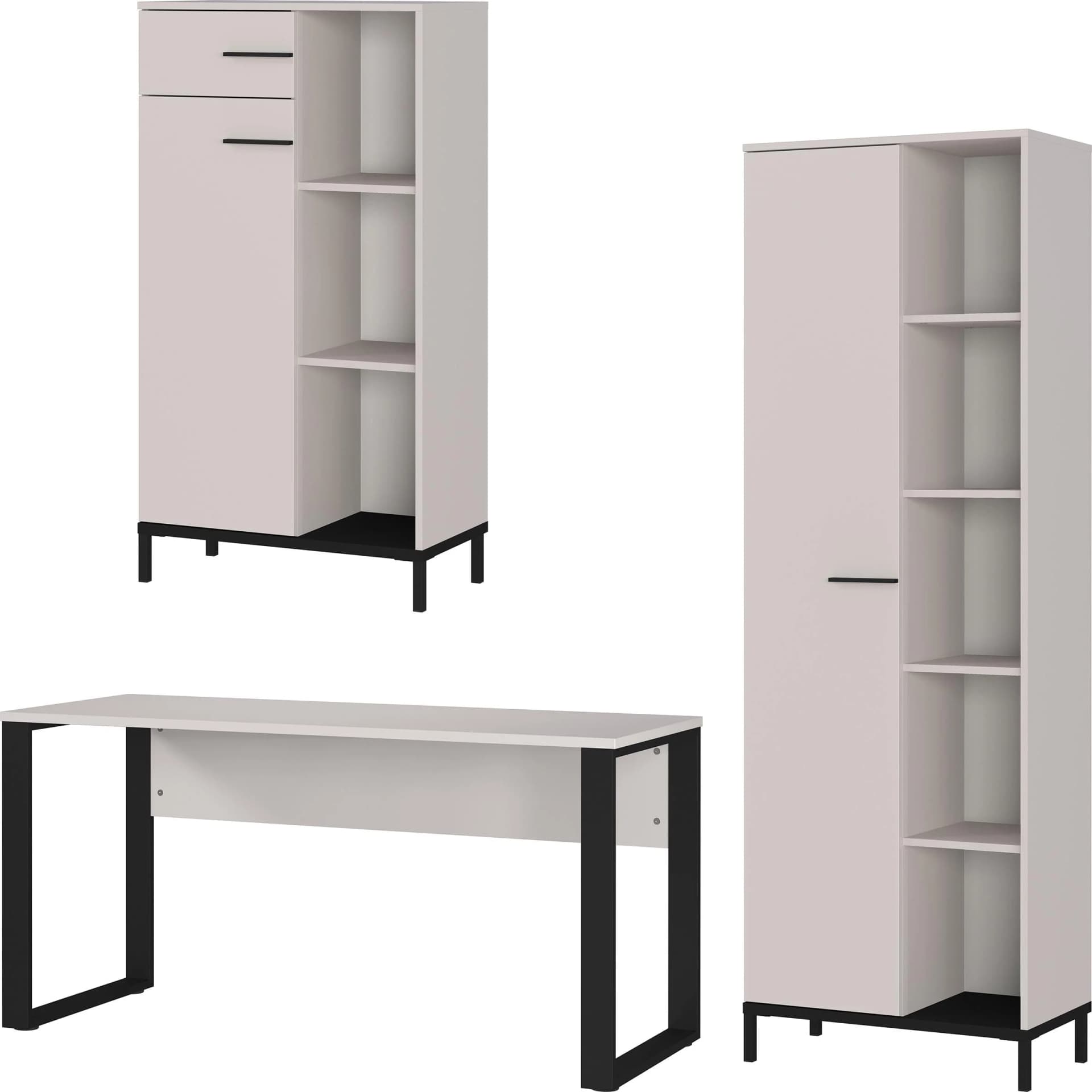 Germania GW-Rovigo Büromöbel-Set Beige/Schwarz mit Aktenschrank