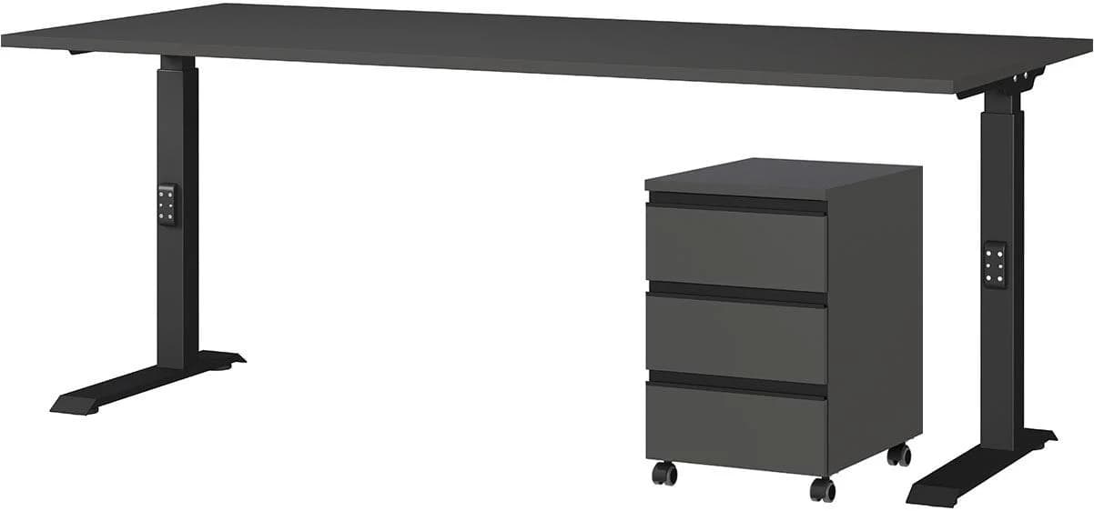 Germania Lemont Büromöbel-Set Grau Höhenverstellbar mit Rollcontainer