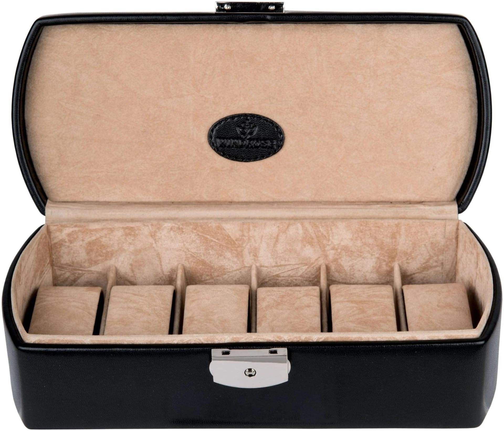 WINDROSE Uhrenbox Merino Schwarz-Beige