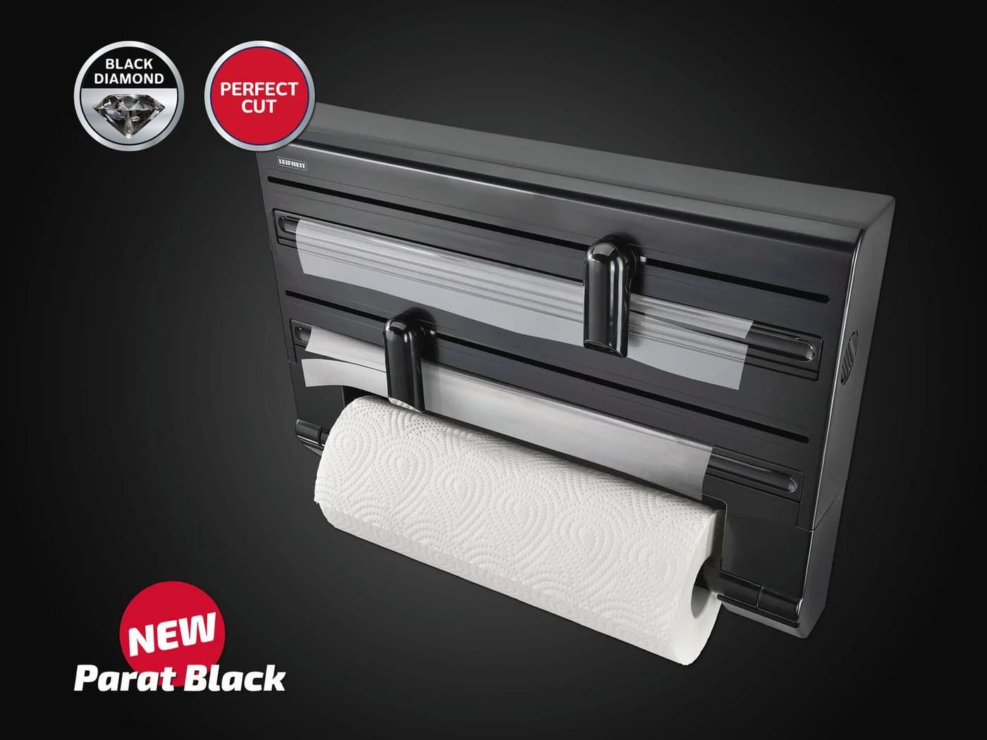 Leifheit Küchenrollenhalter Parat Black 3 Rollen Messerscharfe Klingen