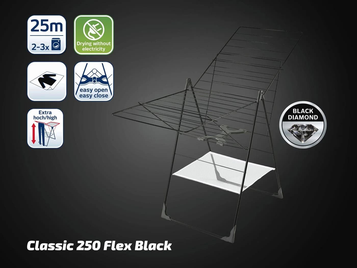 Leifheit Wäscheständer Classic 250 Flex Black 25m Trockenlänge