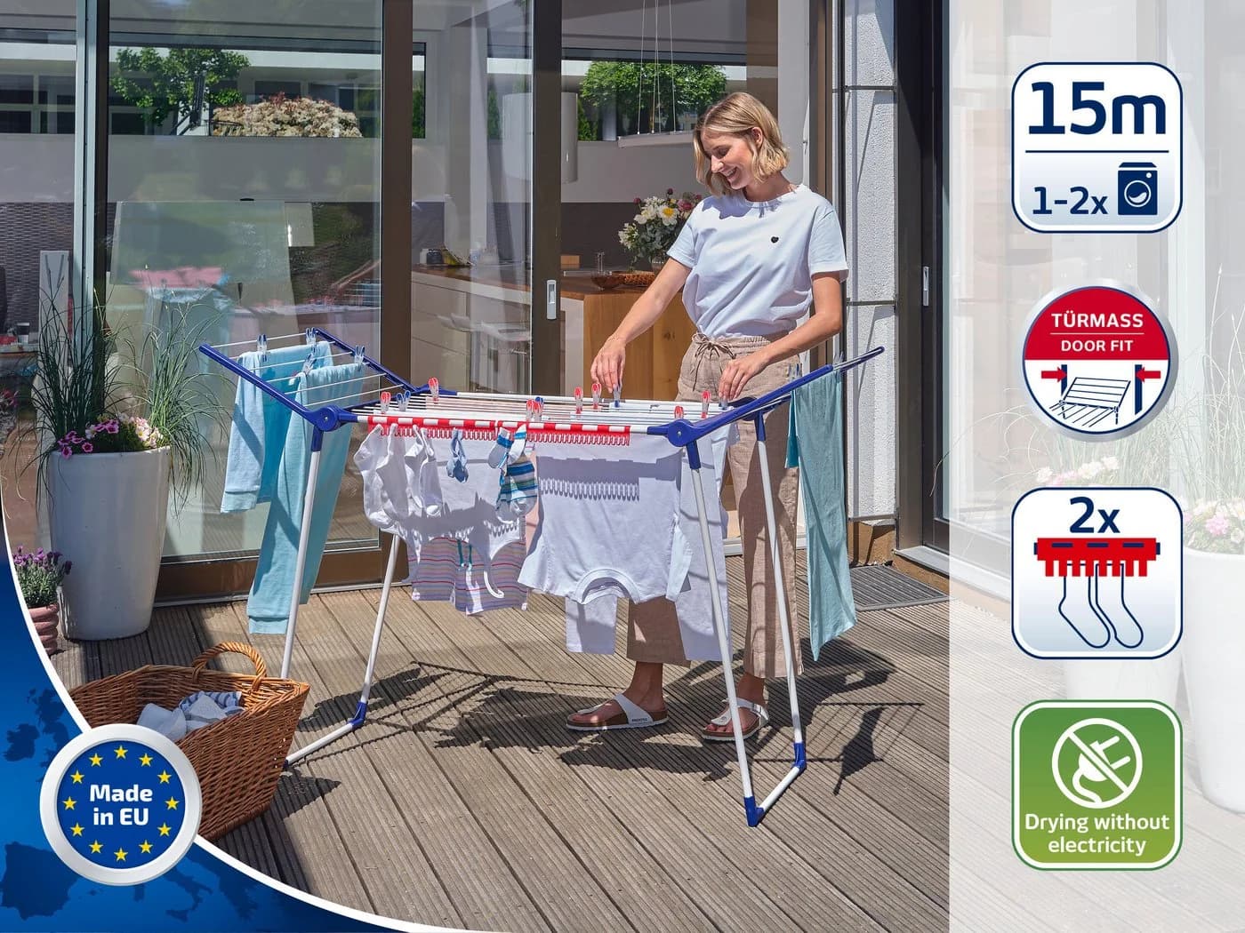Leifheit Wäscheständer Pegasus 150 Solid Slim Blau Weiß