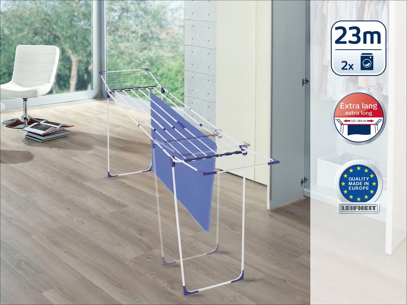 LEIFHEIT Wäscheständer Classic Extendable 230 Solid Blau Weiß