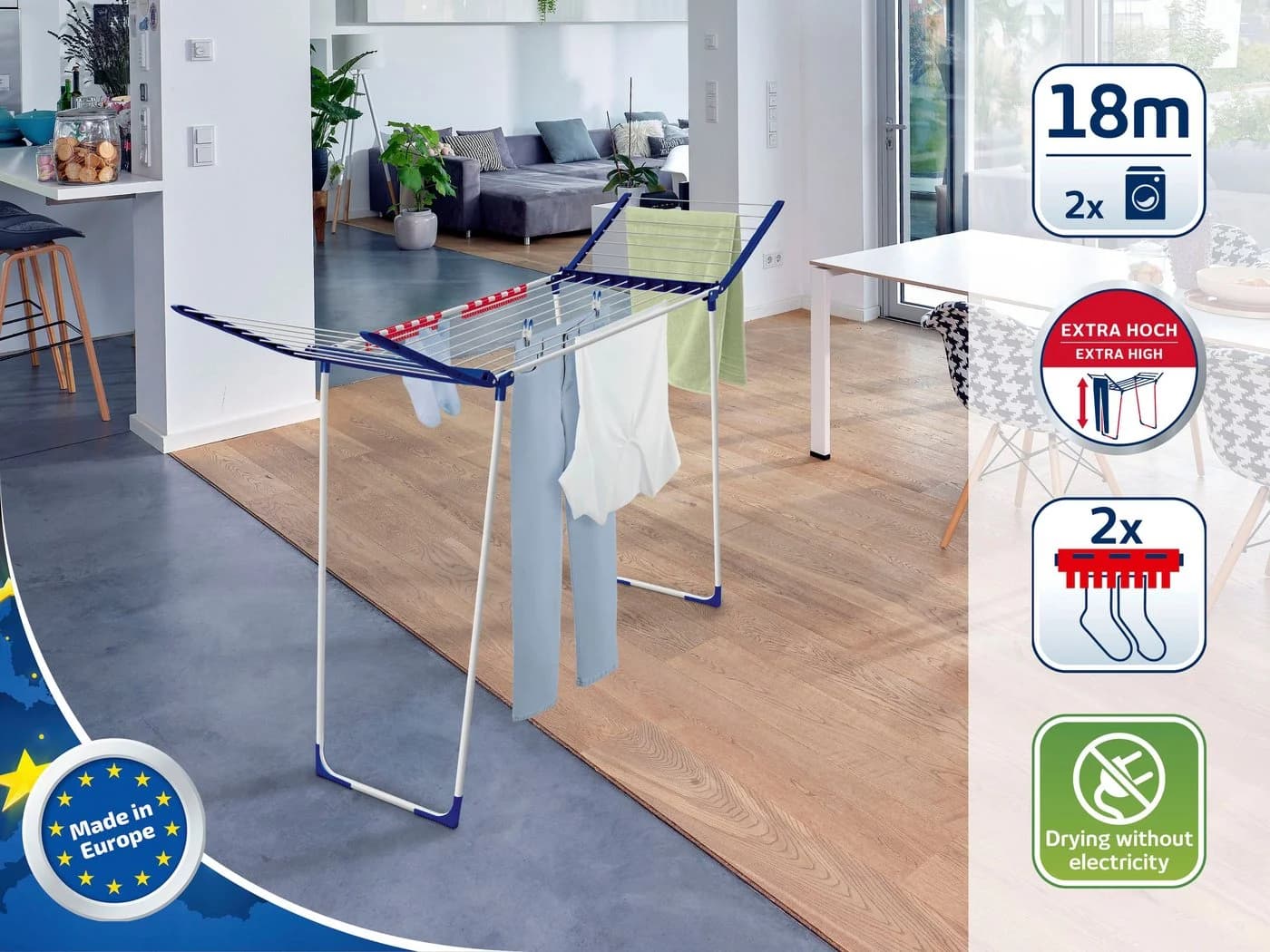 LEIFHEIT Pegasus 180 Solid Maxx Wäscheständer Weiß/Blau XXL