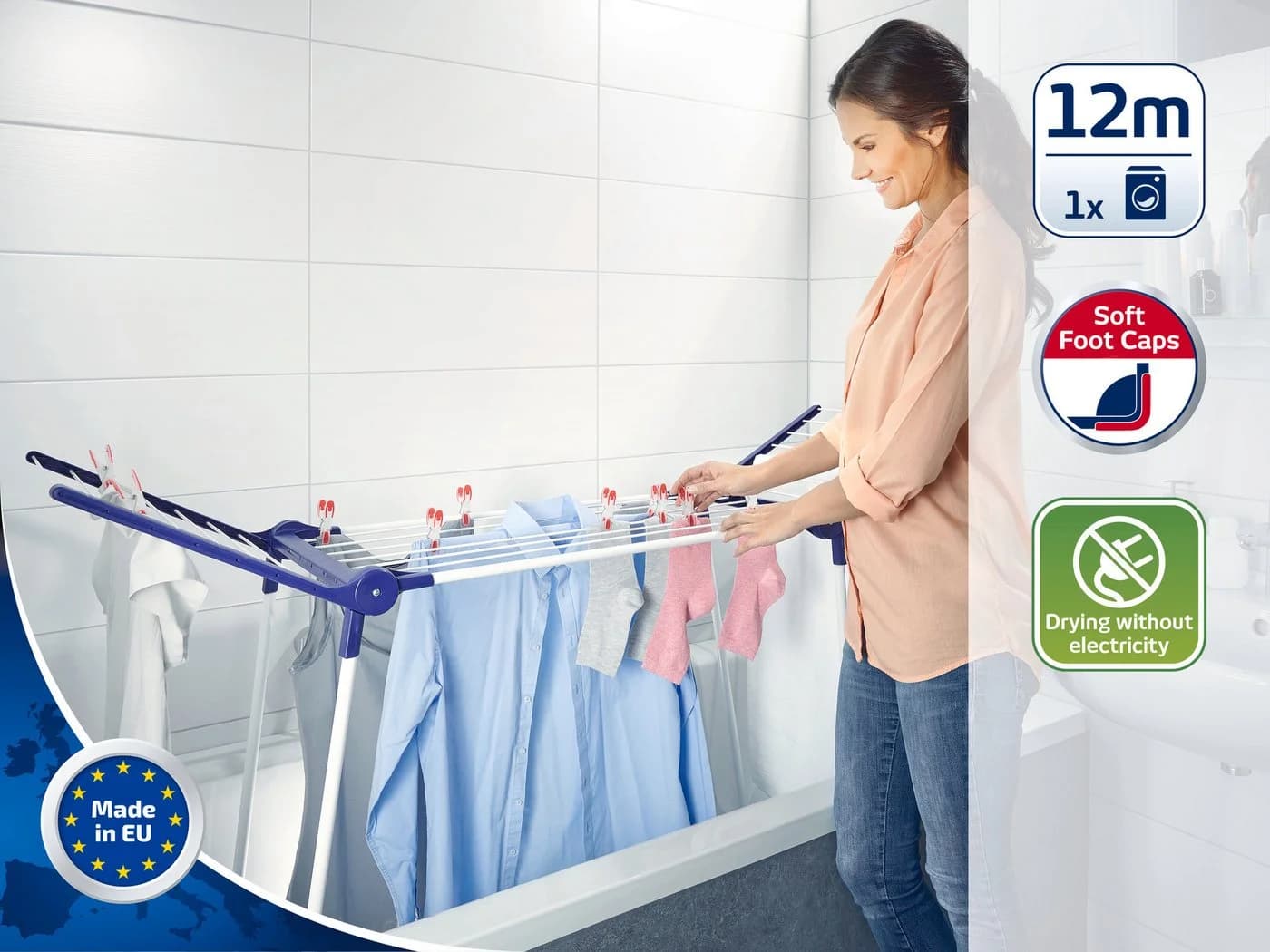 Leifheit Wäscheständer Pegasus 120 Solid Bath Blau Weiß