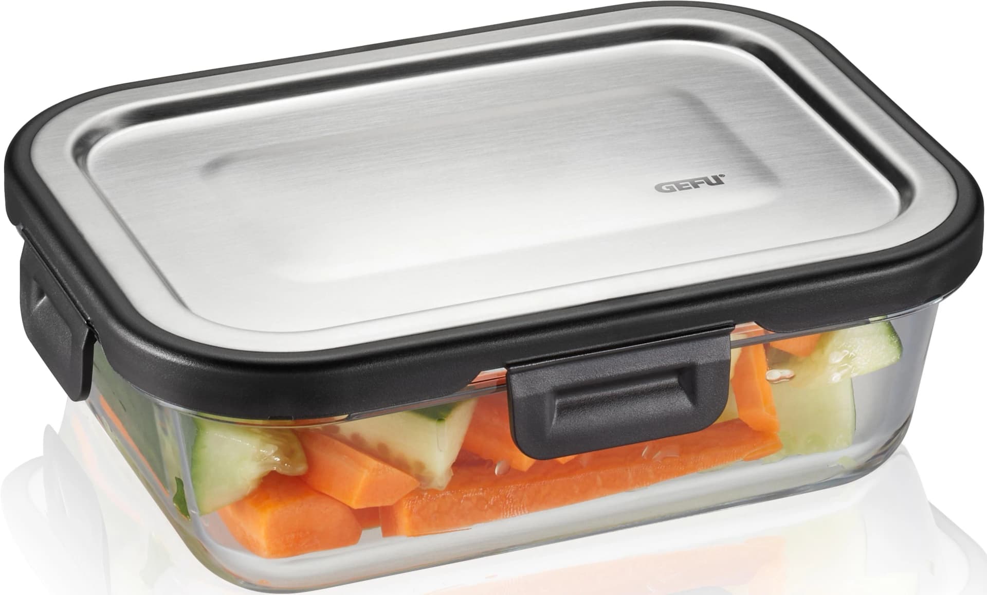 GEFU MILO Lunchbox Glas mit Edelstahldeckel Silber Transparent Schwarz